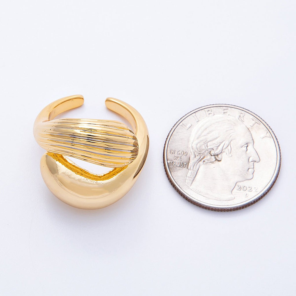 18K Gold Filled Geometric Double Molten Ribbed Statement Ring | Rings-00054