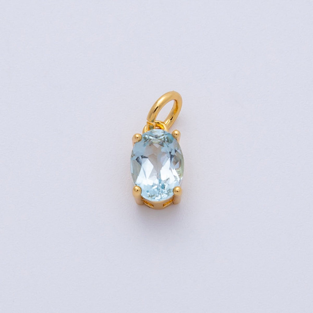 18K Gold Filled 8.8mm Light Blue CZ Oval Birthstone Charm | Charms-00330