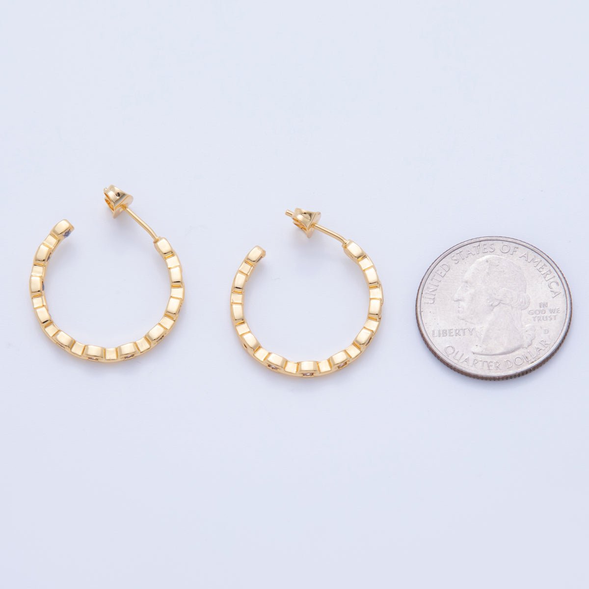 18K Gold Filled Micro Paved CZ Curb Link Chain C-Shaped Hoop Earrings | AI403