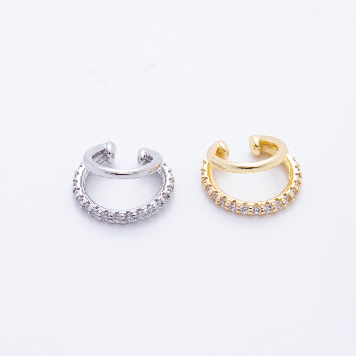 18K Gold Filled Micro Paved CZ Double Band Ear Cuff Earrings in Gold & Silver | AI-00262
