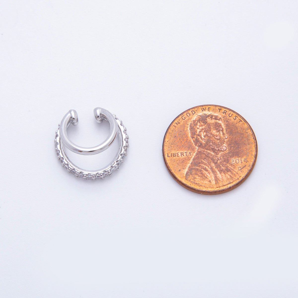18K Gold Filled Micro Paved CZ Double Band Ear Cuff Earrings in Gold & Silver | AI-00262