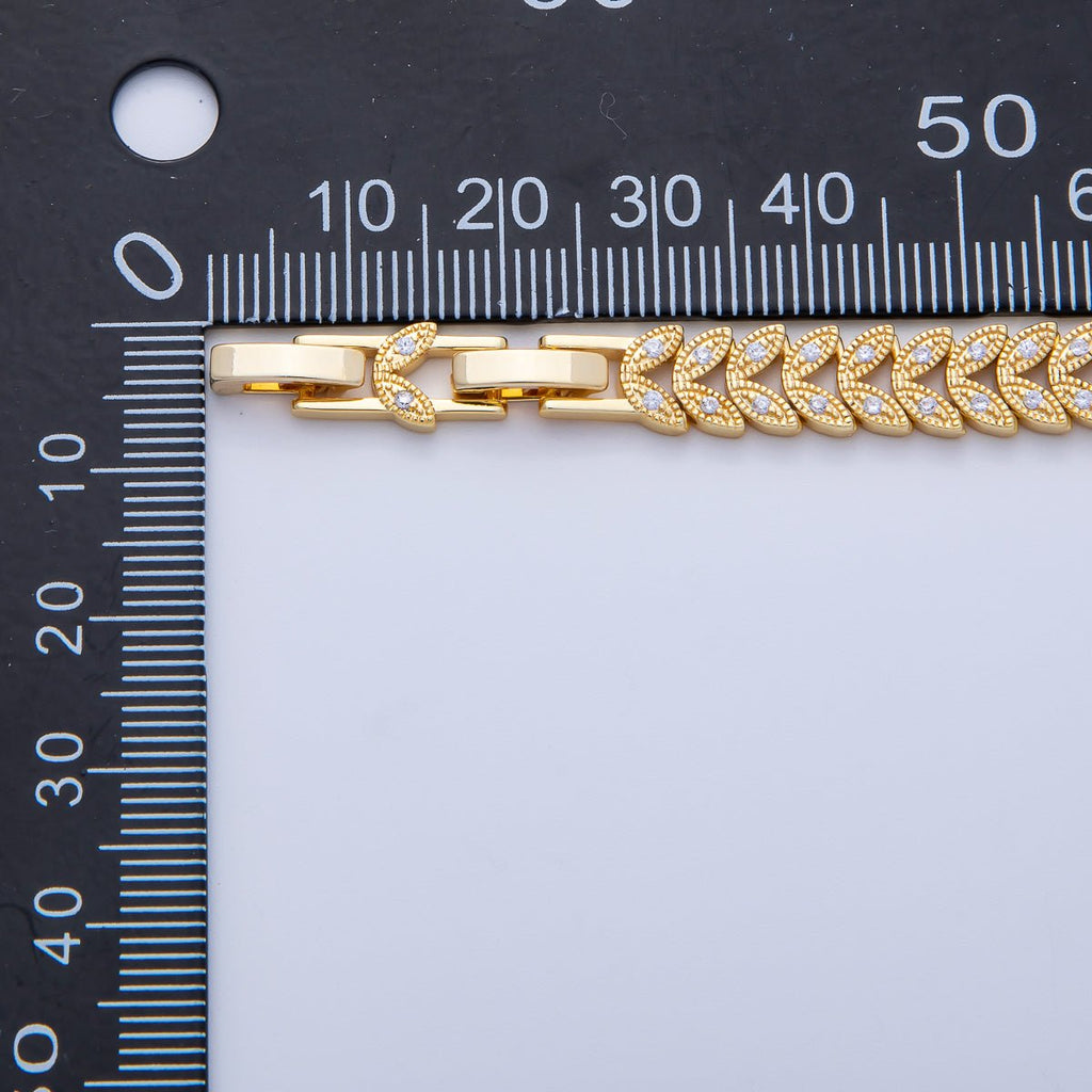 18K Gold Filled Micro Paved CZ Feather Heart Adjustable 7 Inch Chain Bracelet | WA-3888