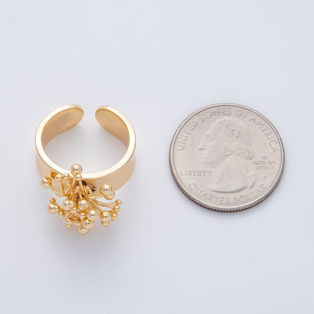 18K Gold Filled Minimalist Beaded Flower Wide Band Ring | O605