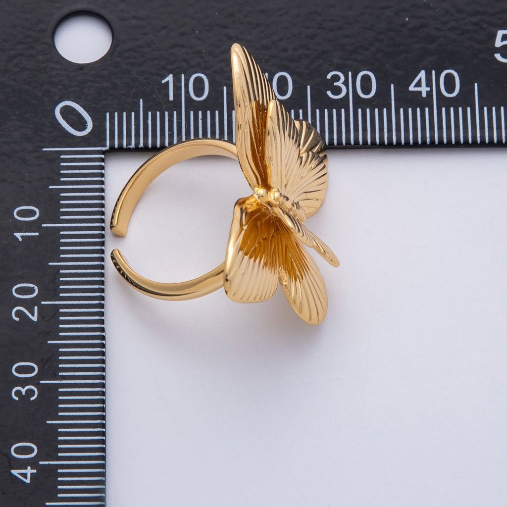 18K Gold Filled Minimalist Line-Textured Ribbed Butterfly Ring | Rings-00045