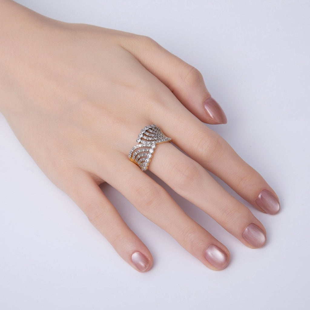18K Gold Filled Mixed Metal Micro Paved CZ Bezel Wrap Ring | O752