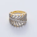 18K Gold Filled Mixed Metal Micro Paved CZ Palm Leaf Ring | O759
