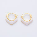 18K Gold Filled 18mm Cream White Enamel V Rhombus Latch Hoop Earrings | Earrings-00297