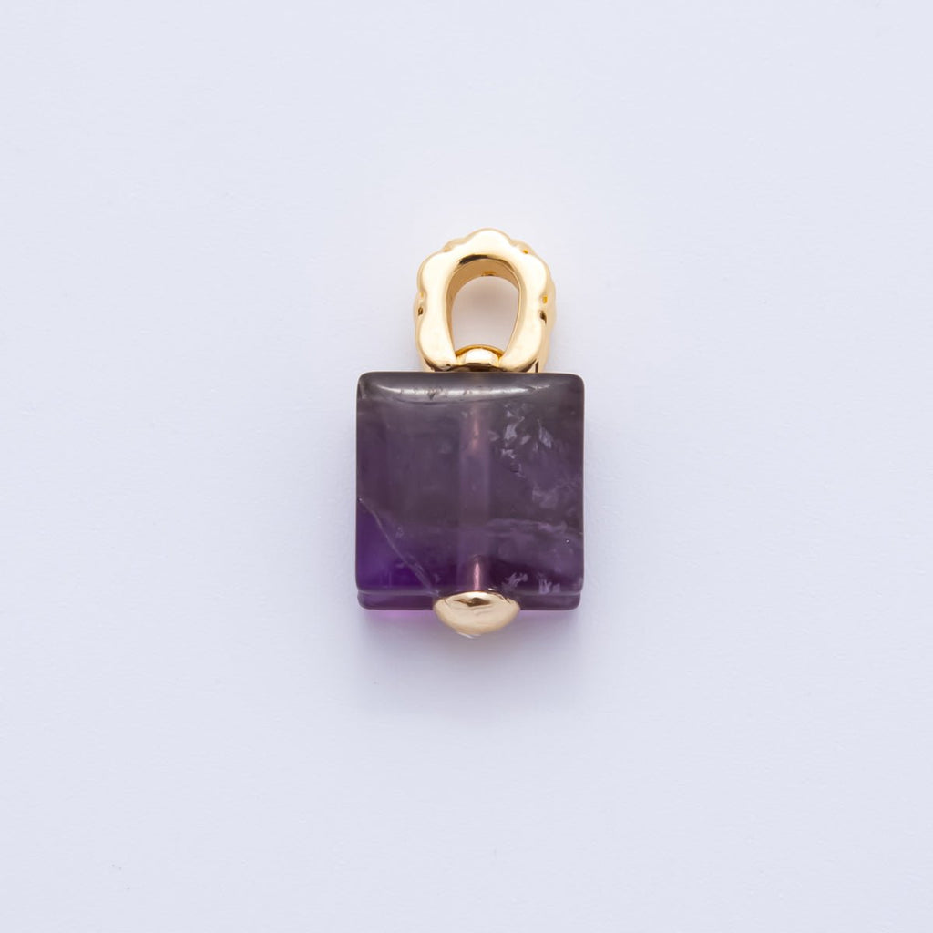 18K Gold Filled Natural Gemstone Square Quilted Drop Charm | AH819 - AH824