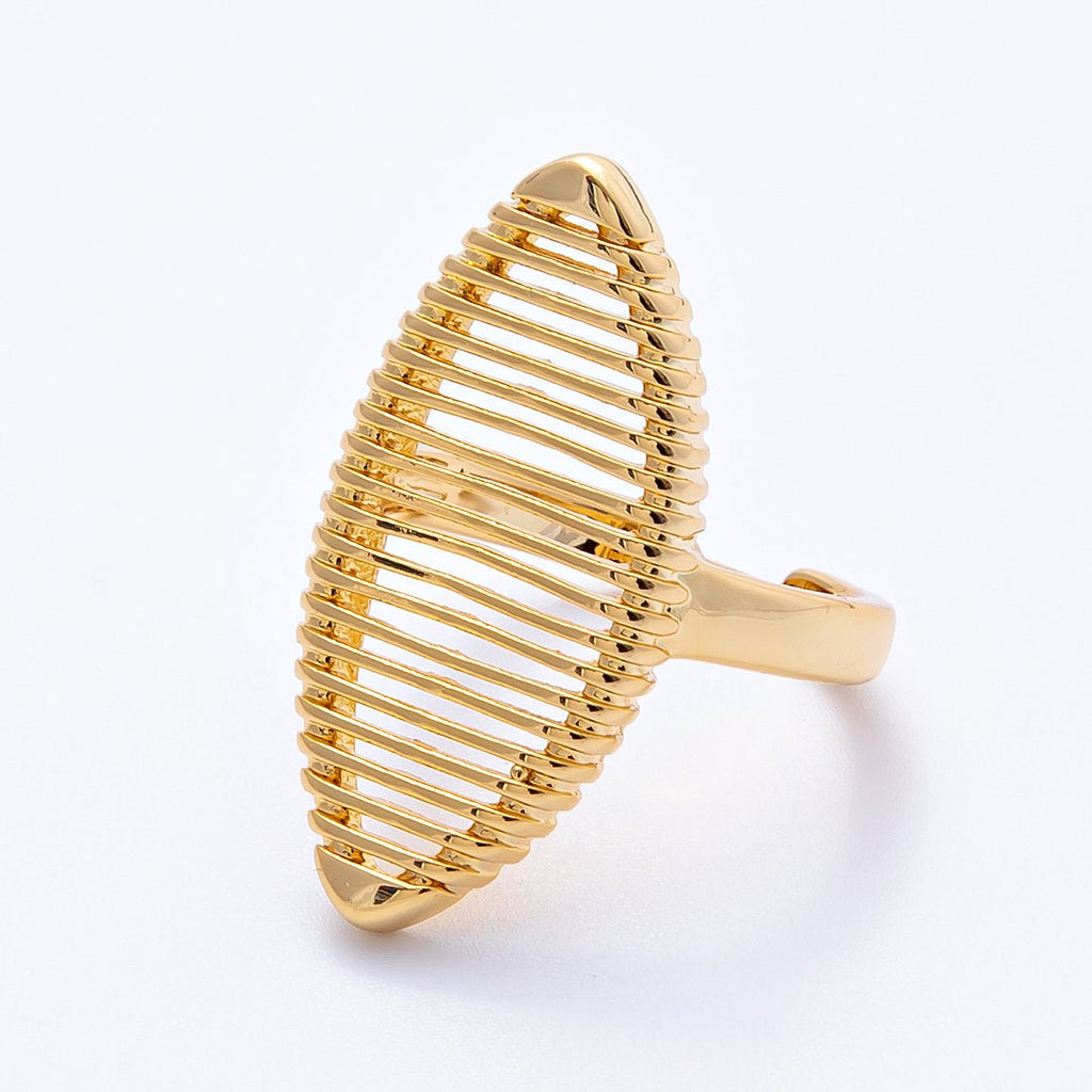 18K Gold Filled Open Linear Lined Navette Geometric Ring | Rings-00056