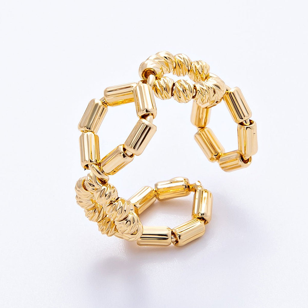 18K Gold Filled Open Textured Geometric Hexagon Ring | Rings-00053