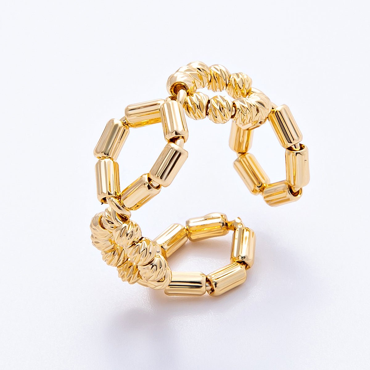 18K Gold Filled Open Textured Geometric Hexagon Ring | Rings-00053