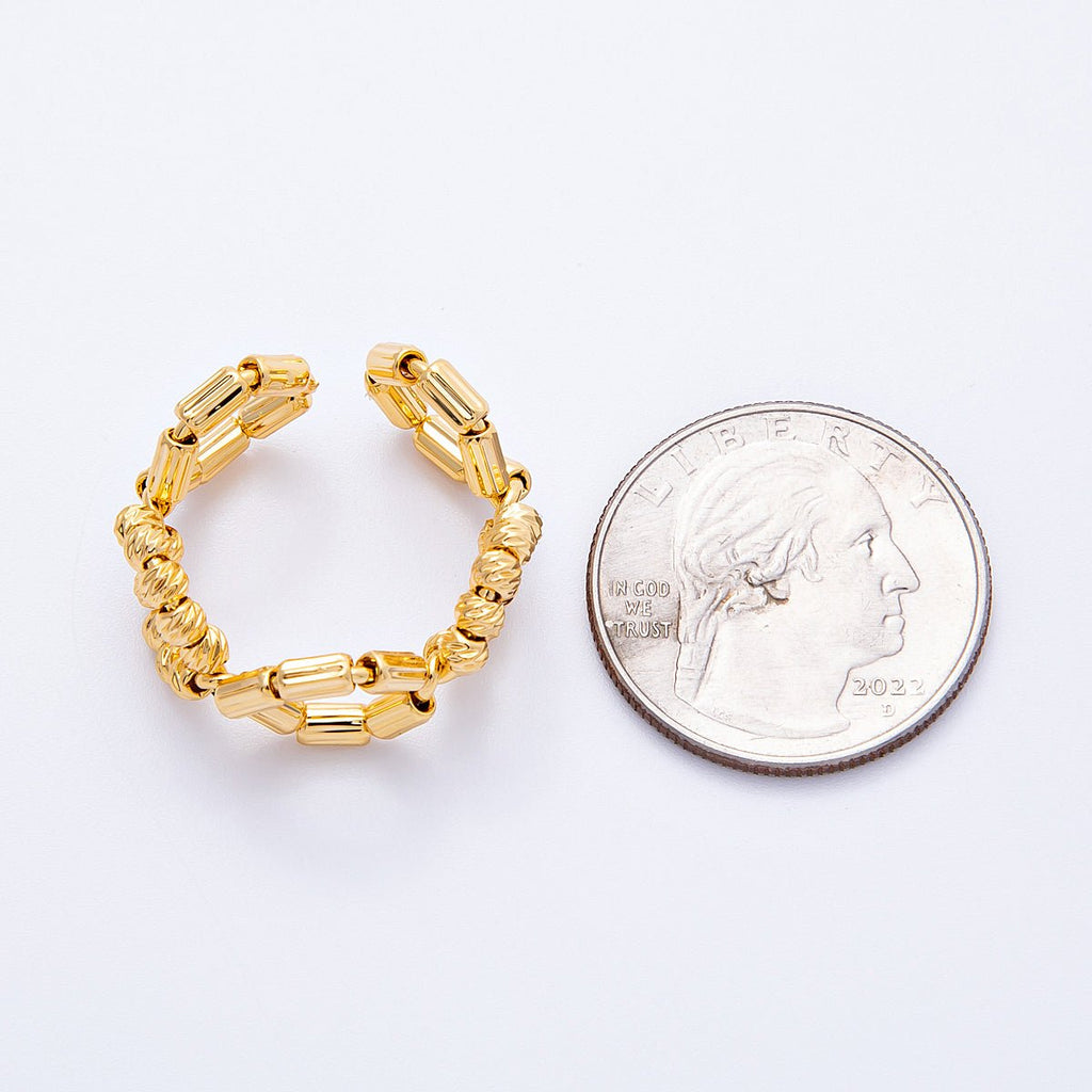 18K Gold Filled Open Textured Geometric Hexagon Ring | Rings-00053