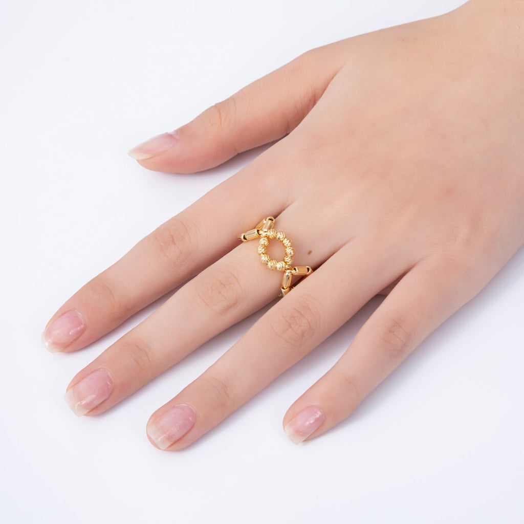 18K Gold Filled Open Textured Geometric Hexagon Ring | Rings-00053