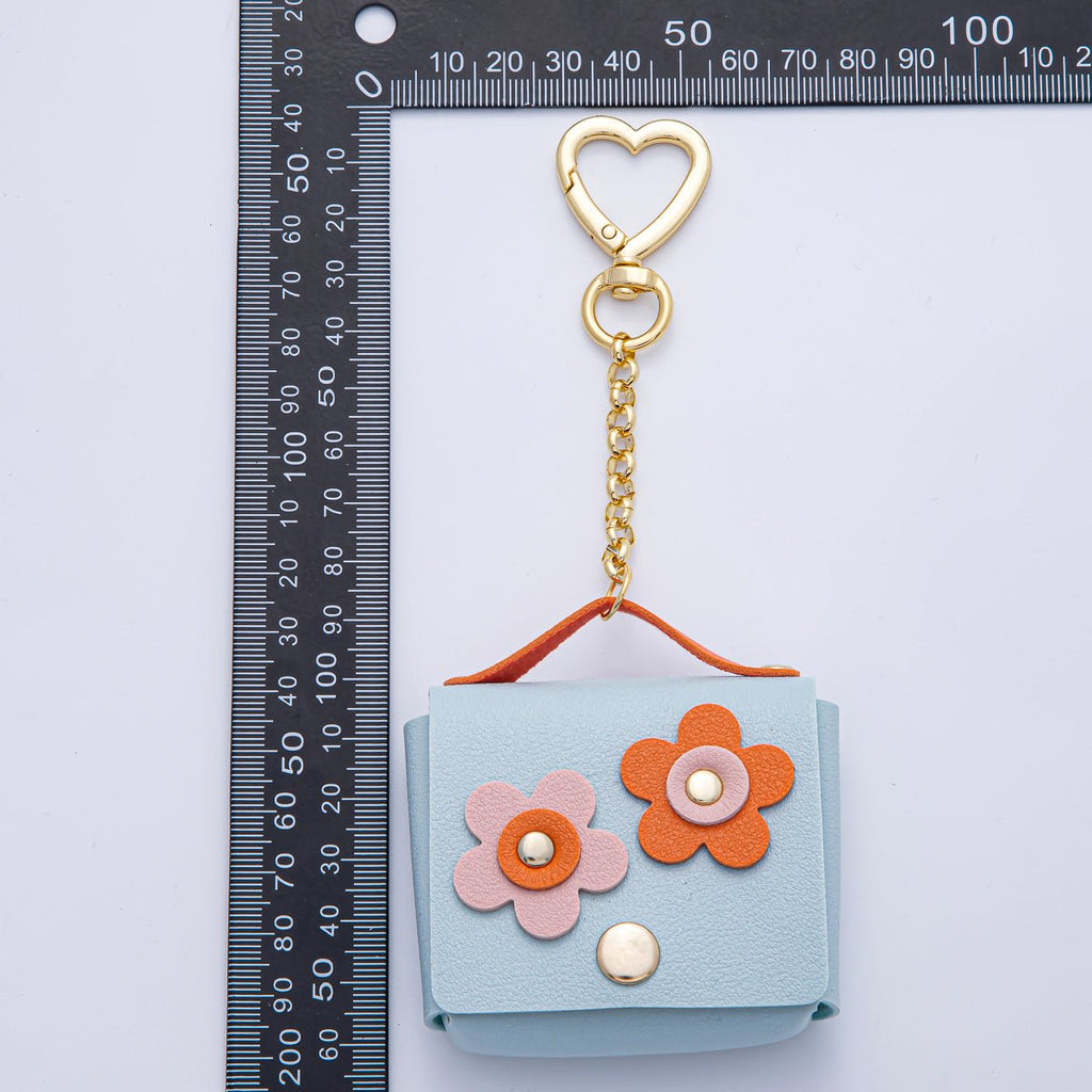18K Gold Filled Pink, Blue, Orange Airpod Case Bag Charm Heart Push Gate Keychain | WB-00236 ~ WB-00238