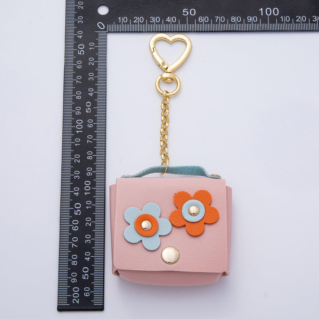 18K Gold Filled Pink, Blue, Orange Airpod Case Bag Charm Heart Push Gate Keychain | WB-00236 ~ WB-00238