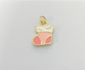 18K Gold Filled Pink Enamel Snow Socks Boots Christmas Charm | AK115