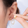 18K Gold Filled Pink, Green Round CZ Double Cable Chain Drop Studs in Gold & Silver | Earrings-00205 ~ Earrings-00208