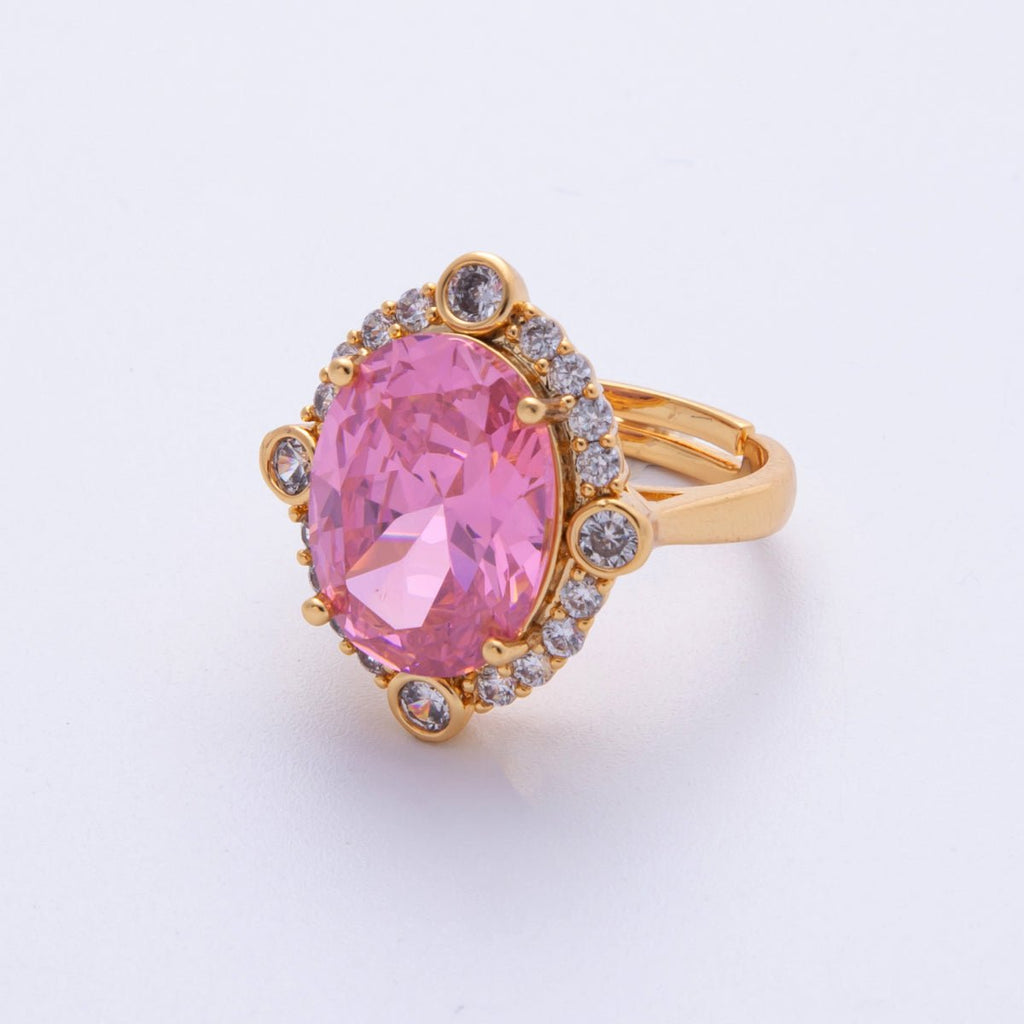 18K Gold Filled Pink, White Micro Paved CZ Oval Geometric Adjustable Ring | O807