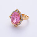 18K Gold Filled Pink, White Micro Paved CZ Oval Geometric Adjustable Ring | O807