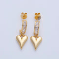 18K Gold Filled Puffy Heart Baguette CZ Drop C-Shaped Hoop Earrings | Q195