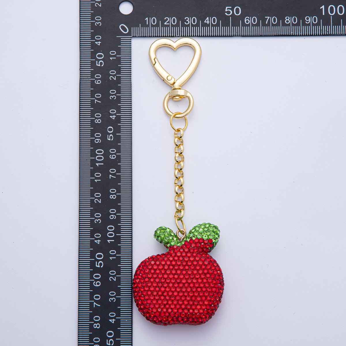 18K Gold Filled Red, Pink, Fuchsia Bedazzled Apple Bag Charm Keychain | WB-00245 ~ WB-00247