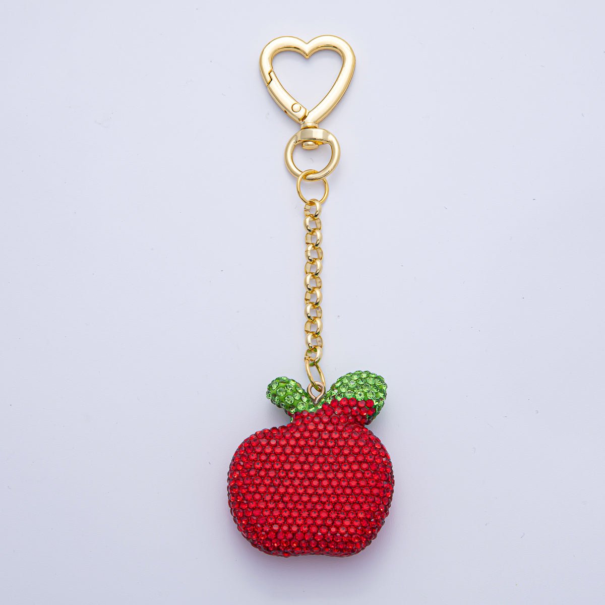 18K Gold Filled Red, Pink, Fuchsia Bedazzled Apple Bag Charm Keychain | WB-00245 ~ WB-00247