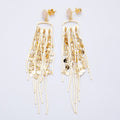 18K Gold Filled Rose Quartz Round Fringe Statement Drop Stud Earrings | Earrings-00294