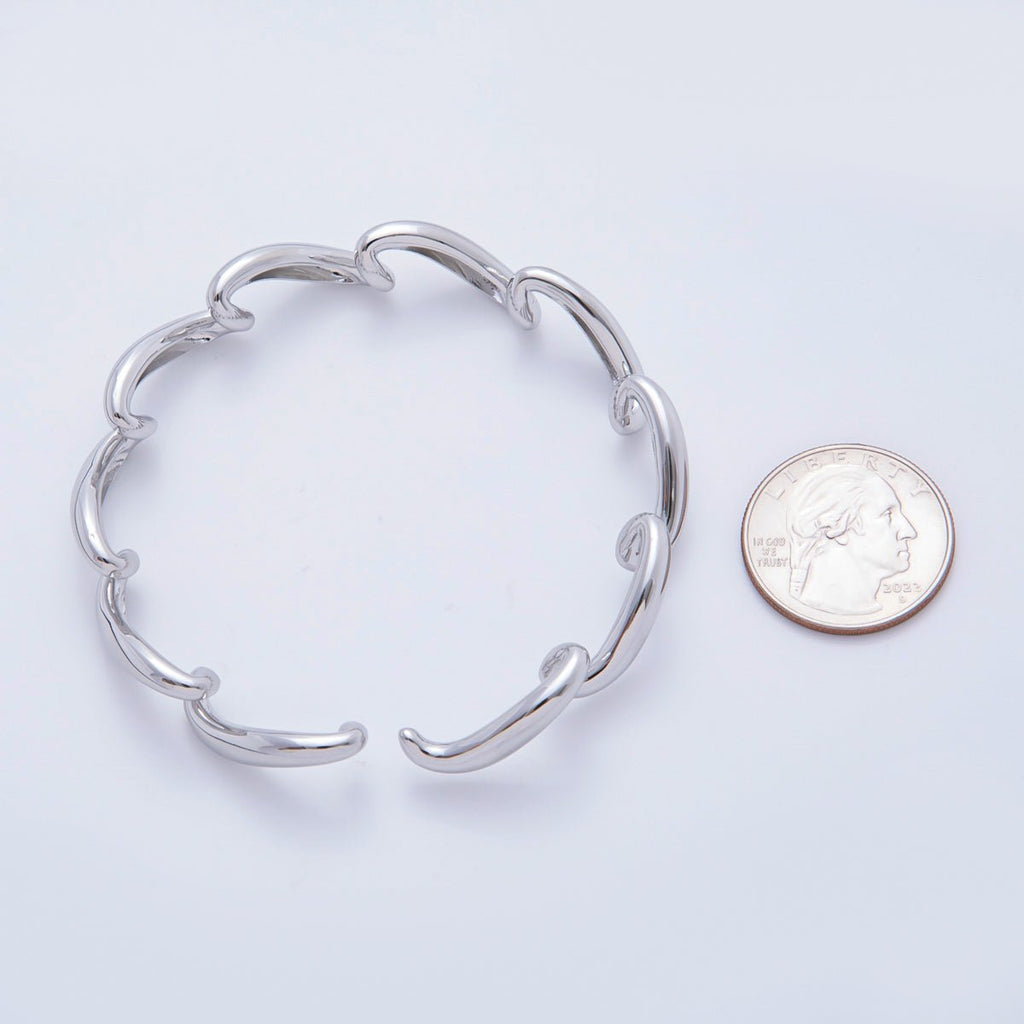 18K Gold Filled Sculptural Abstract Wave Cuff Bracelet in Gold & Silver | WA-03461 WA-03462