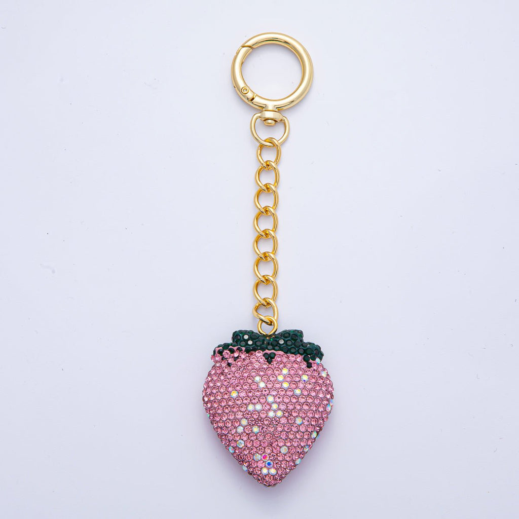 18K Gold Filled Strawberry Bedazzled Bag Charm Keychain Push Gate Accessories | WB-00248 ~ WB-00253