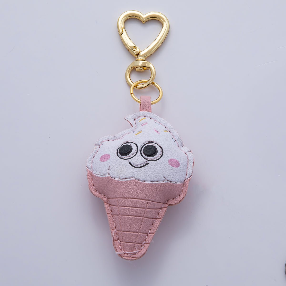 18K Gold Filled Sweet Confetti Pink Ice Cream Dessert Leather Bag Charm Keychain Heart Key Ring Accessories | WB-00230