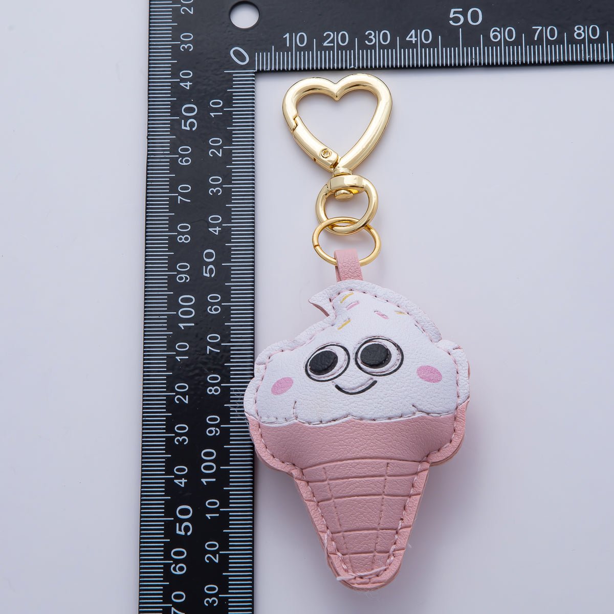 18K Gold Filled Sweet Confetti Pink Ice Cream Dessert Leather Bag Charm Keychain Heart Key Ring Accessories | WB-00230