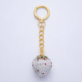 18K Gold Filled White, Pink, Red Strawberry Bedazzled Bag Charm Keychain Accessories | WB-00265 ~ WB-00267