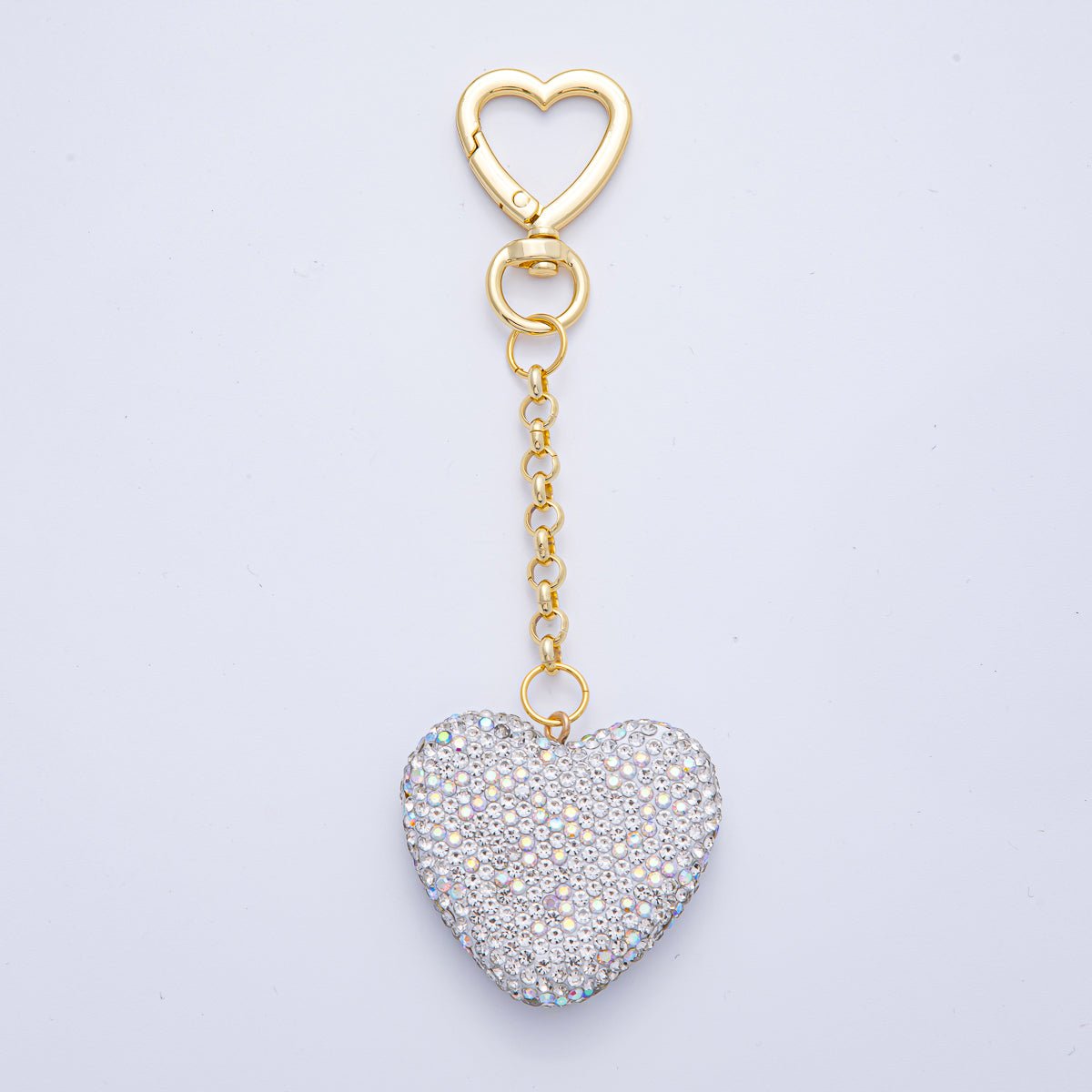 18K Gold Filled White, Red, Pink Bedazzled Heart Bag Charm Keychain Push Gate Key Ring | WB-00255 ~ WB-00257