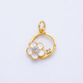 18K Gold Filled14mm CZ White Enamel Flower Open Round Charm | Charms-00410
