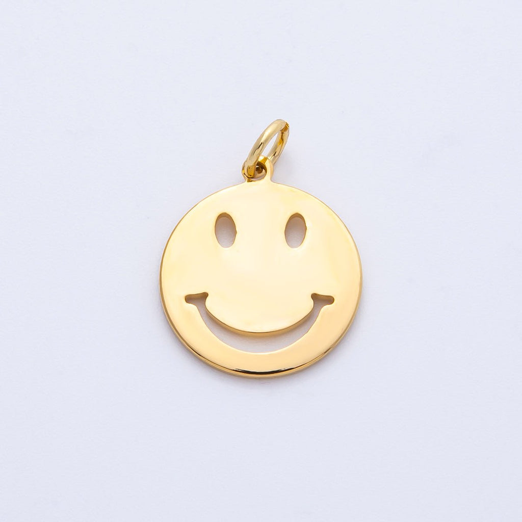 18K Gold PVD Stainless Steel 17mm Smiley Emoticon Open Mini Charm | Charms-00364