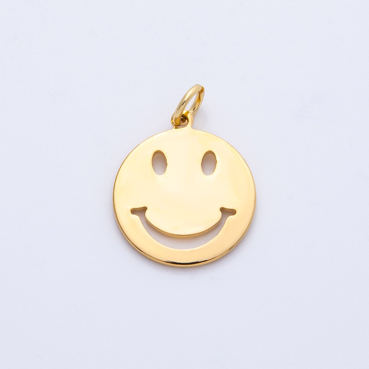 18K Gold PVD Stainless Steel 17mm Smiley Emoticon Open Mini Charm | Charms-00364