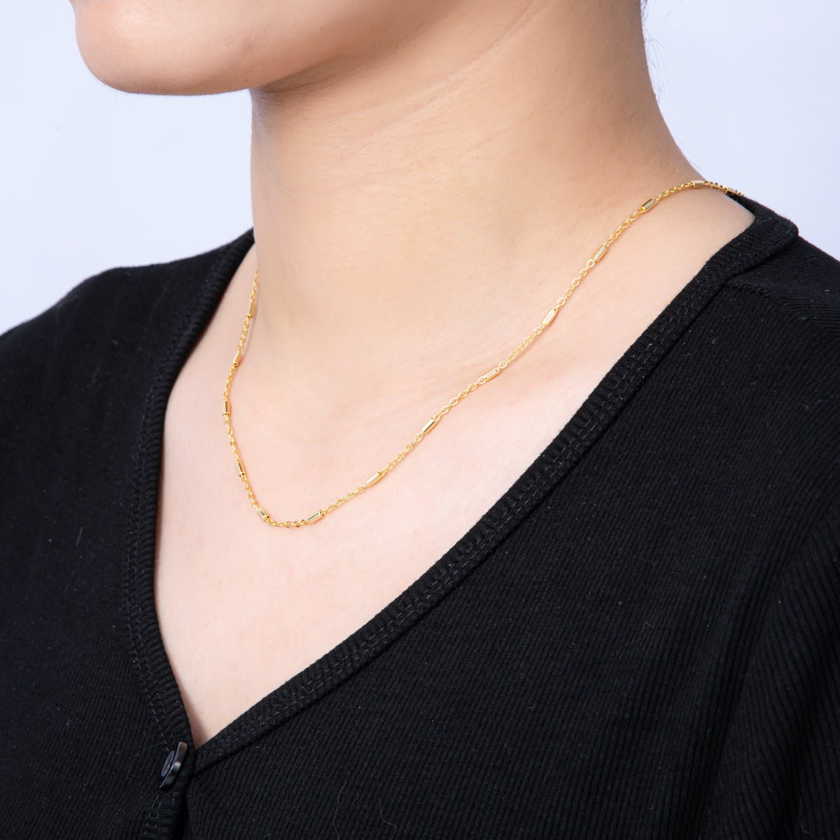 18K Gold PVD Stainless Steel 1.7mm Tube Satellite Chain 18 Inch Necklace w. Extender | WA-04142