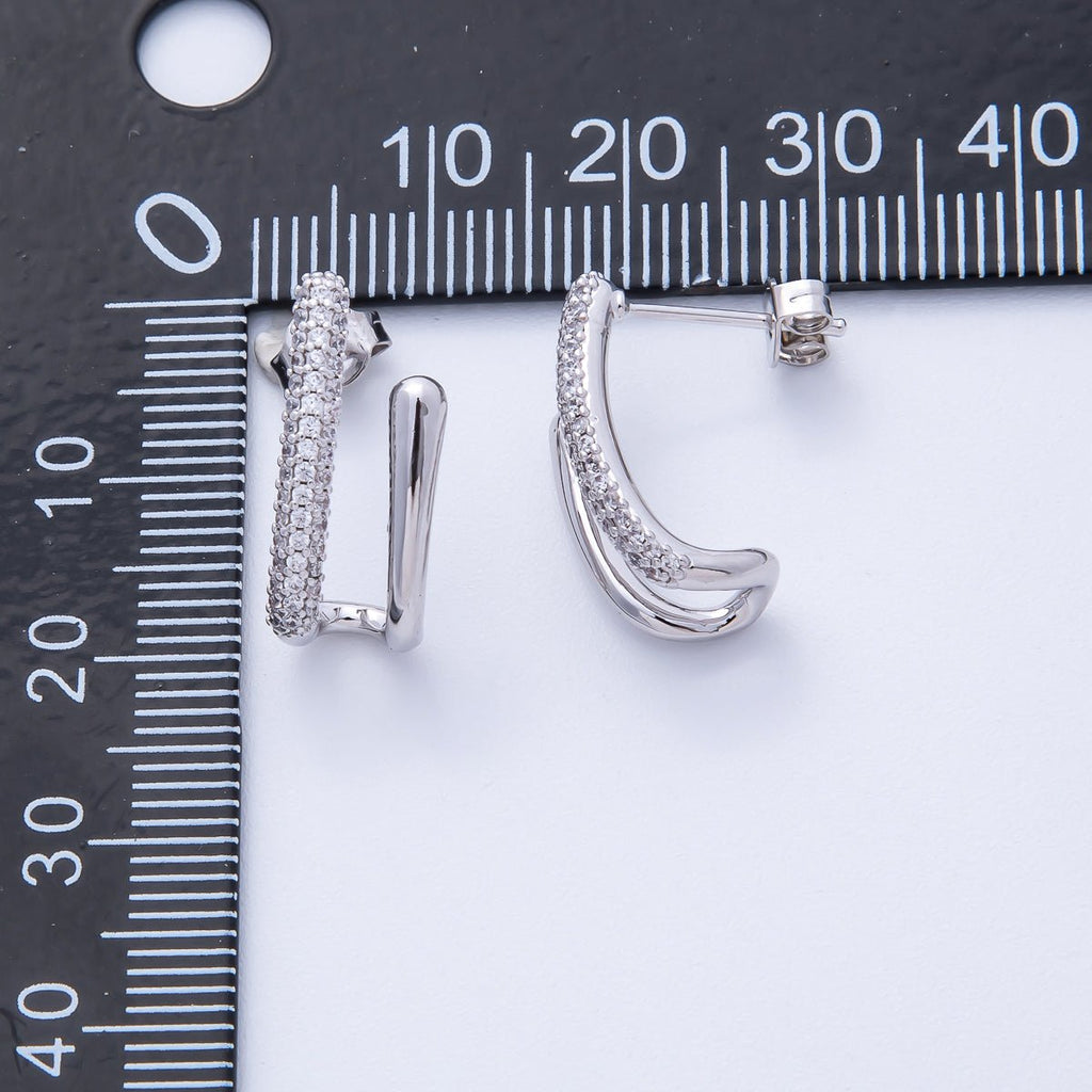 19mm Micro Paved CZ Double Claw J-Shaped Hoop | Earrings-00222
