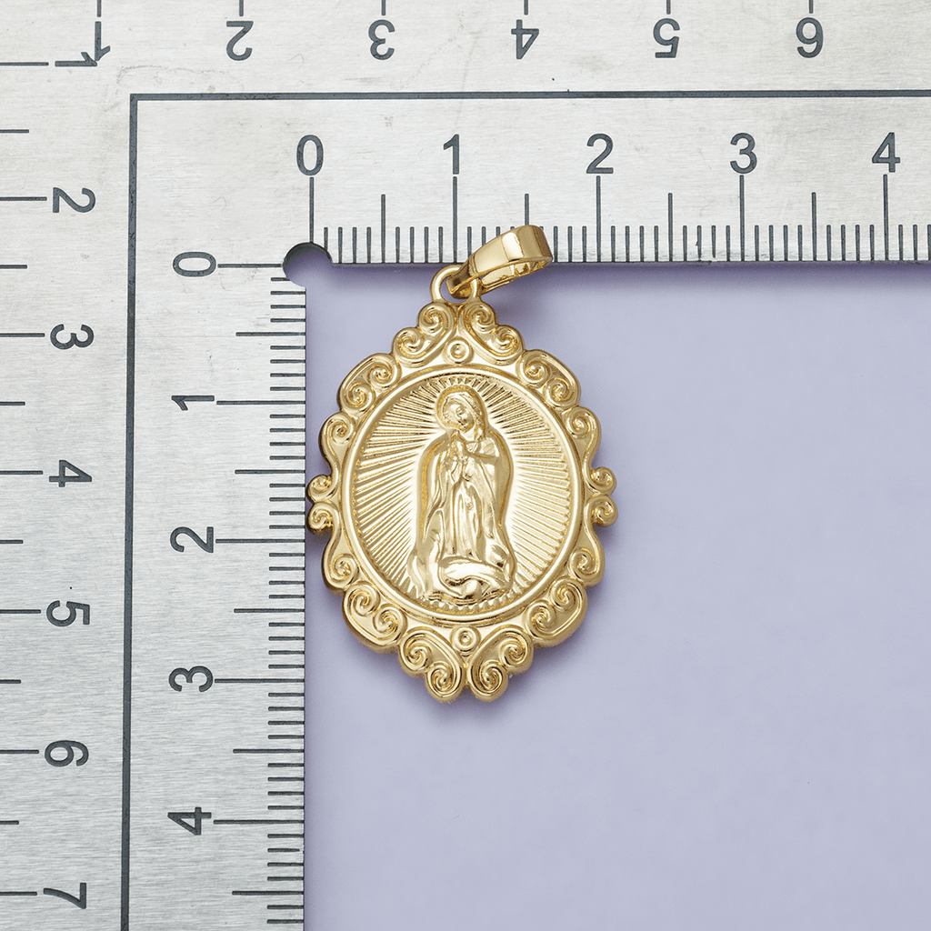 24K, 14K Gold Filled Miraculous Mother Mary Sunburst Artisan Religious Figure Pendant | H278