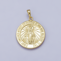 24K, 18K, 14K Gold Filled 29mm Holy Virgin Mary Round Medallion Religious Pendant | H00450