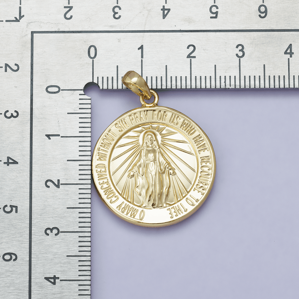 24K, 18K, 14K Gold Filled 29mm Holy Virgin Mary Round Medallion Religious Pendant | H00450
