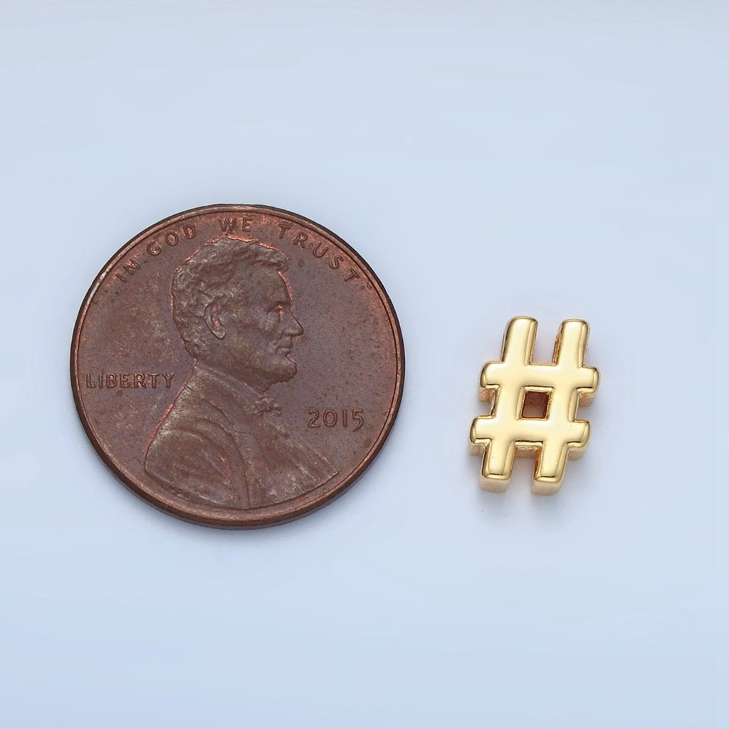 24K Gold Filled 10mm "#" Number Sign Minimalist Bead in Gold & Silver | B909