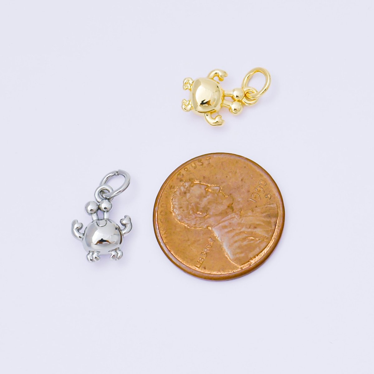 24K Gold Filled 11mm Sea Crab 3D Multidimensional Charm in Gold & Silver | AF1256