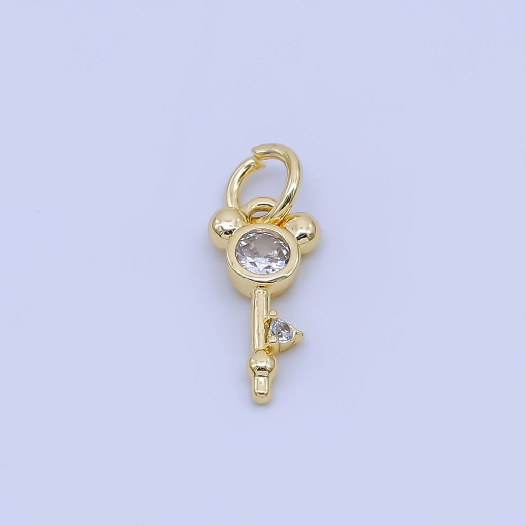 24K Gold Filled 12.5mm Clear CZ Mouse Key Charm in Gold & Silver | AJ-00473
