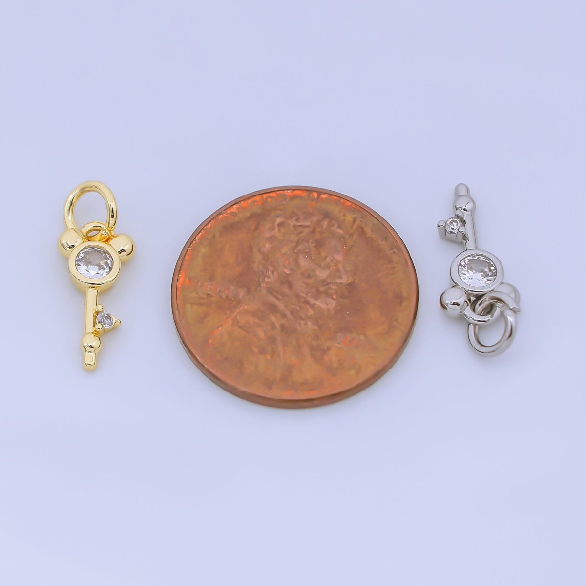 24K Gold Filled 12.5mm Clear CZ Mouse Key Charm in Gold & Silver | AJ-00473