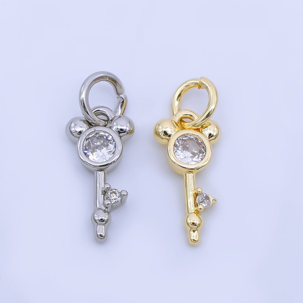 24K Gold Filled 12.5mm Clear CZ Mouse Key Charm in Gold & Silver | AJ-00473