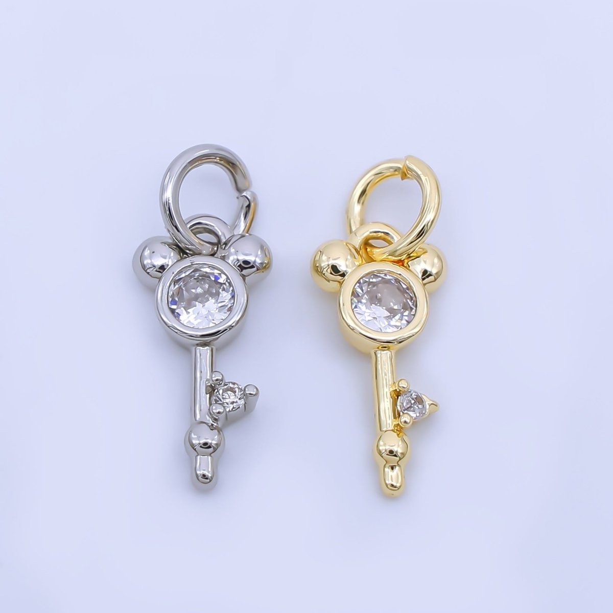 24K Gold Filled 12.5mm Clear CZ Mouse Key Charm in Gold & Silver | AJ-00473