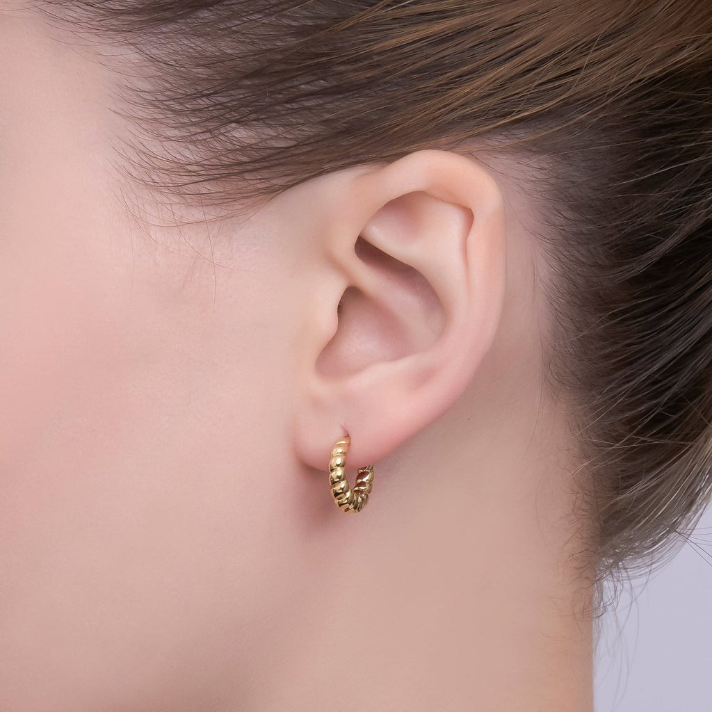24K Gold Filled 12.5mm Minimalist Croissant Cartilage Huggie Earrings | T179