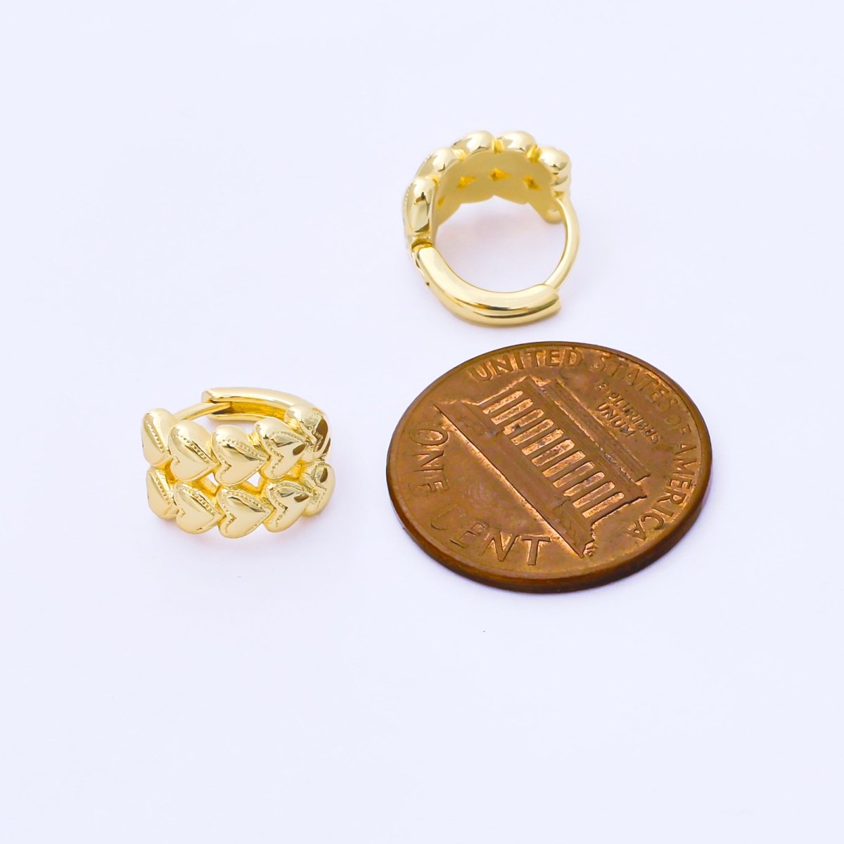 24K Gold Filled 12mm Double Row Heart Huggie Earrings in Gold & Silver | AB1611 AB1612