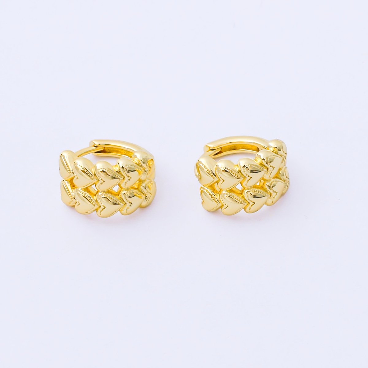 24K Gold Filled 12mm Double Row Heart Huggie Earrings in Gold & Silver | AB1611 AB1612